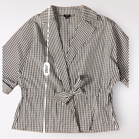 Talbots Petites Tie Front Gingham Jacket Womens Size L Black White Minimalist - Picture 3 of 9